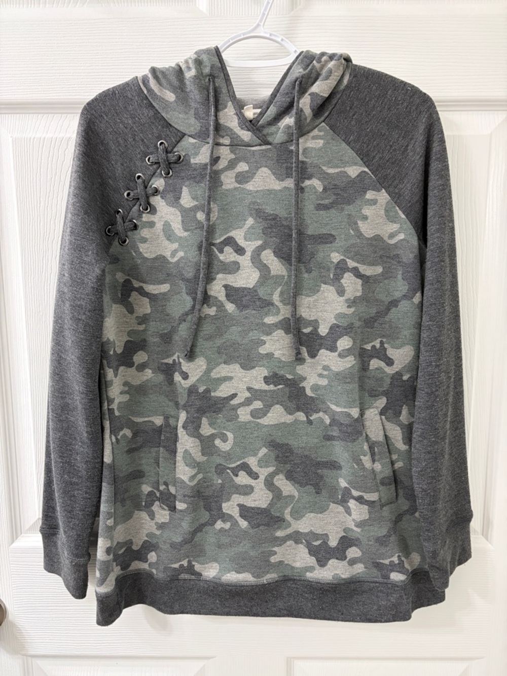 Maurices Gray & Green Camo Lace-Up Hoodie